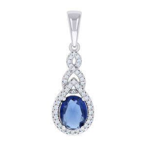 925 Sterling Silver Womens Blue White Cubic-Zirconia Tear Drop Charm Pendant